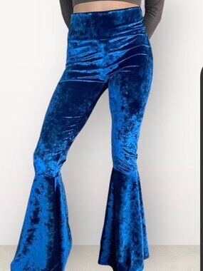 Royal Blue Velvet Bell Bottom Pants